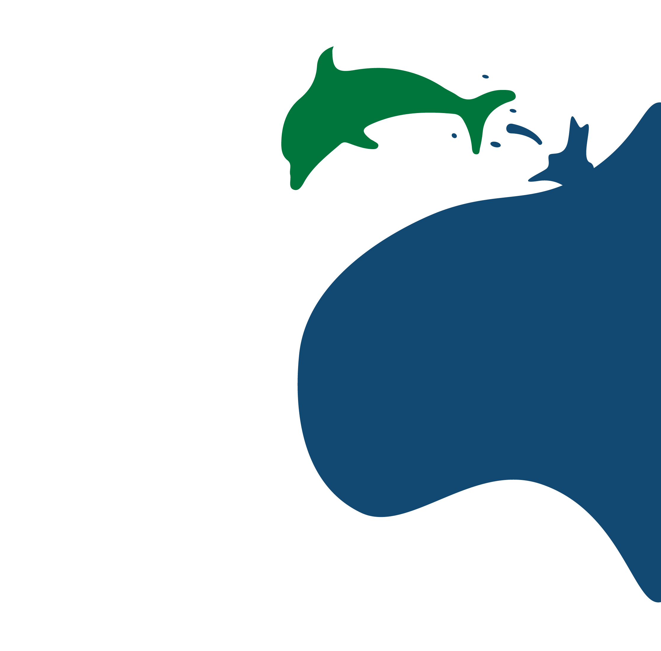 Simple illustration of a green dolphin leaping out of a blue wave, symbolizing playfulness and freedom in a natural setting.