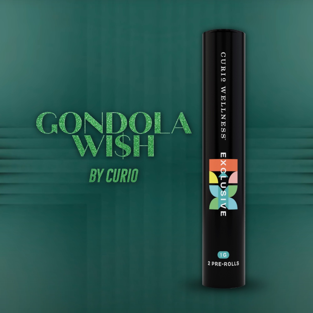 Curio Wellness Exclusive pre-rolls tube containing the Gondola Wish cannabis strain for wish list by taylor swift from the life of a showgirl album