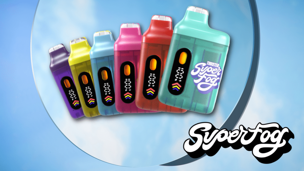 - Nature Med Dispensaries - Nature Med Dispensaries Lineup of bright colored squeeze bottles against a blue sky background, with a bold 'Sweet Fog' logo visible on one bottle.
